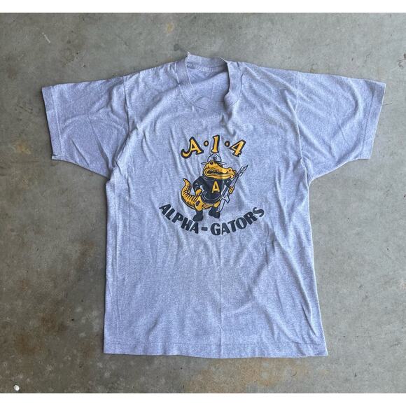 vintage 70s 80s A14 alpha gators military army t-shirt heather gray mens M - Picture 1 of 5